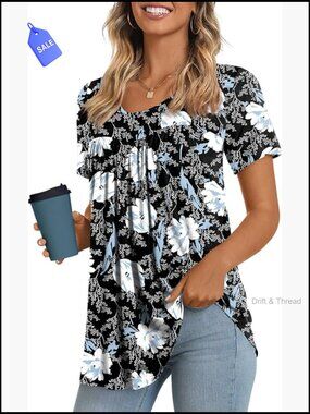 Rayon Spandex Tunic Top Short Sleeve Casual Blouse Flare Hem S-4XL